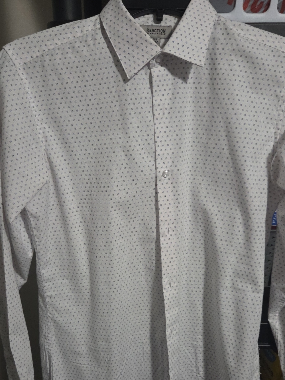 Kenneth Cole Reaction White Dress Shirt with Navy Micro-Print